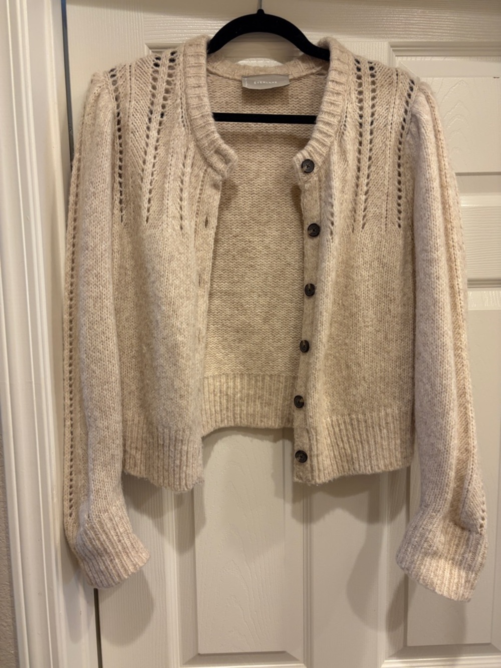 Everlane Beige Open-Knit Button Front Cardigan